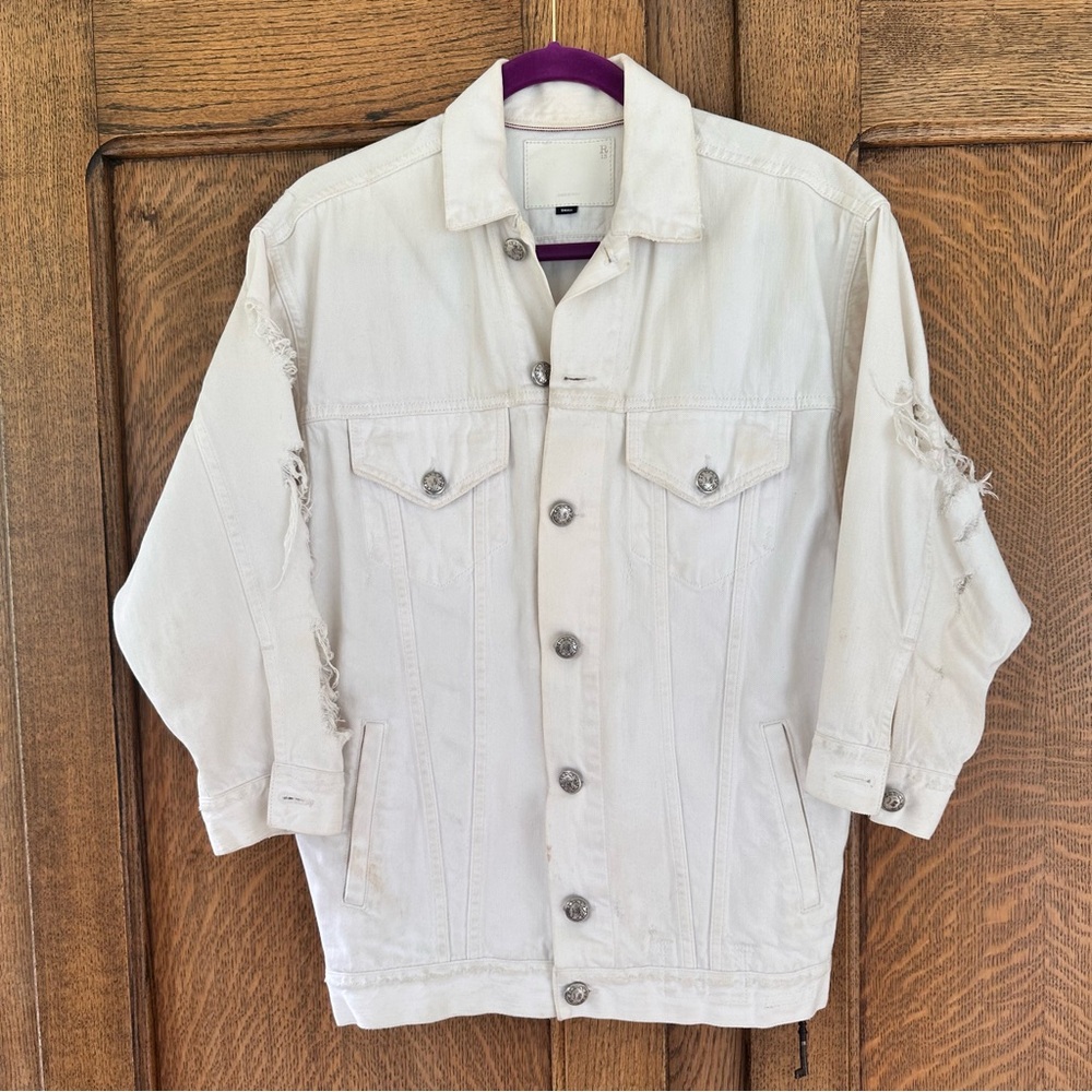 R13 Distressed Denim Jacket in White Size Small
